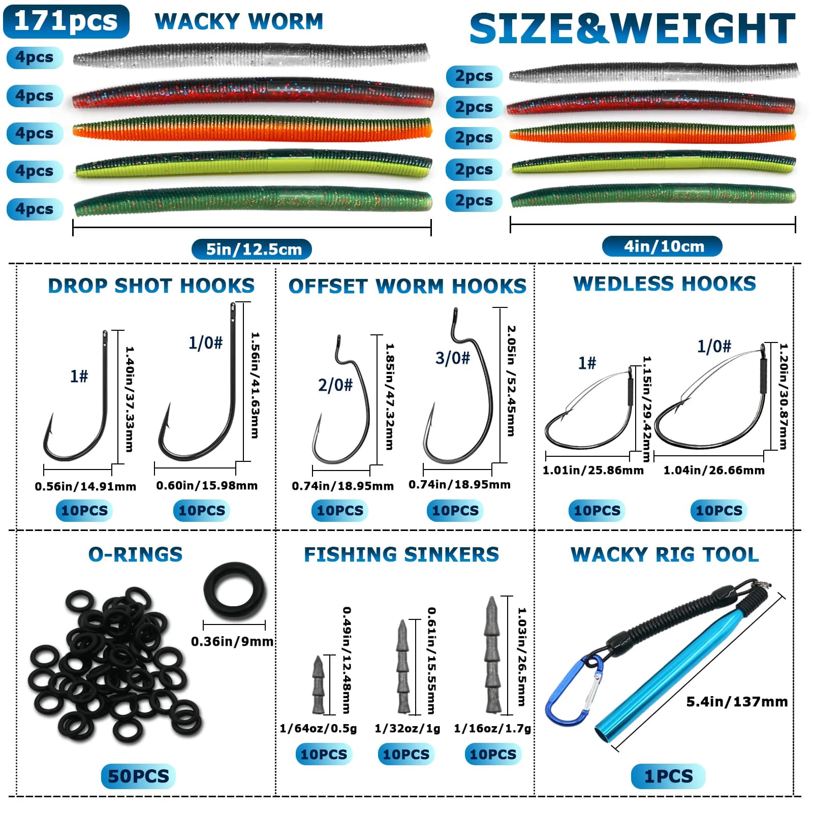 Kit Wacky Rig con Ami, Vermini e Anelli O