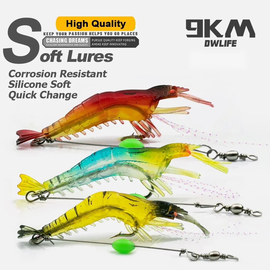 5 Pezzi Esche a Gamberetto in Silicone Morbido con Ami